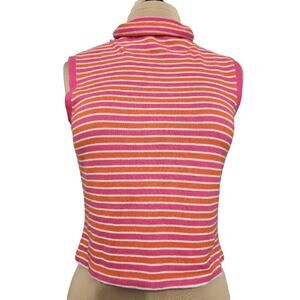 Rebecca Thomas Sweater Roll Mock Neck Retro 70s Cropped Pink‎ Orange Striped L